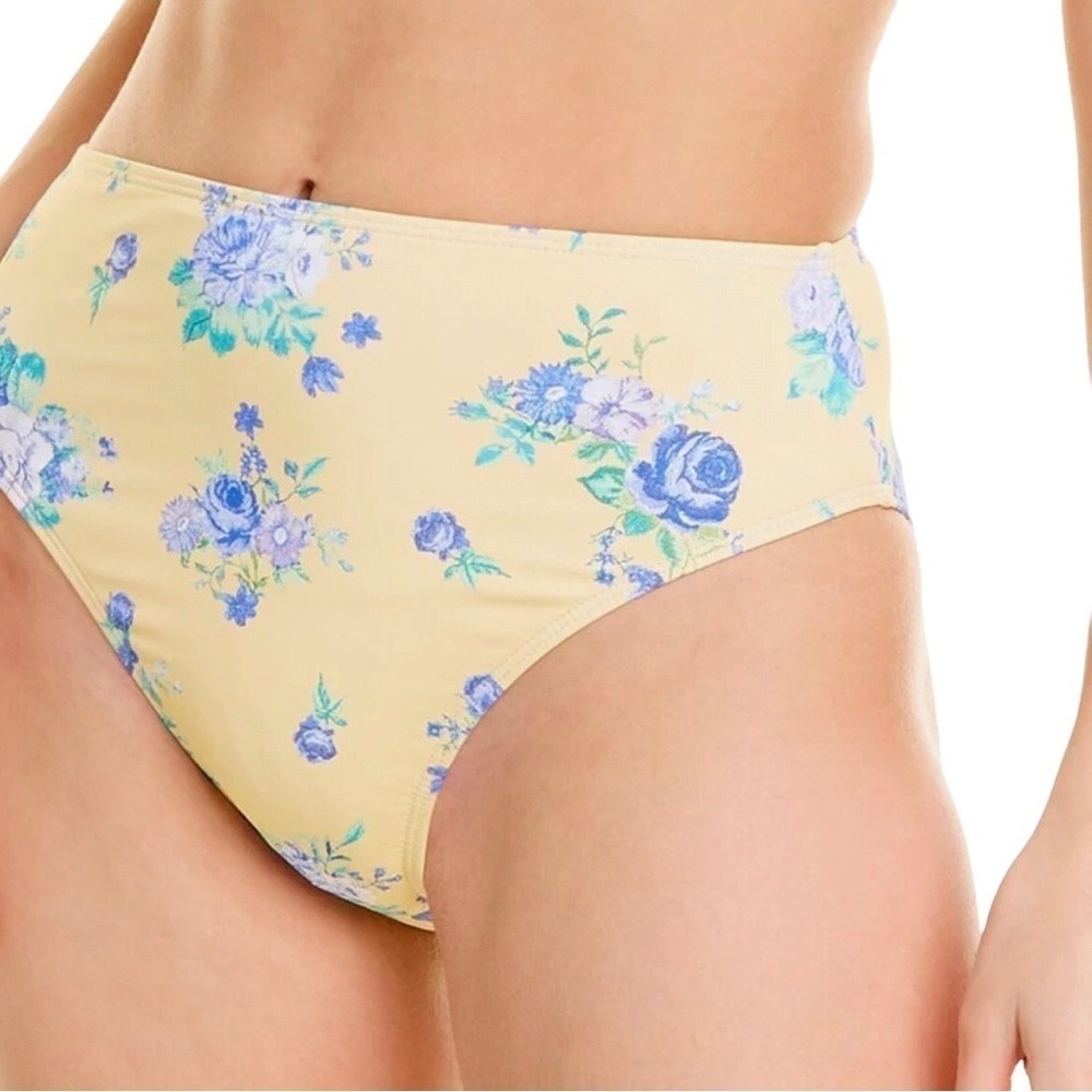 WeWoreWhat High Rise Bikini Bottom Yellow Floral Size Medium Full Coverage